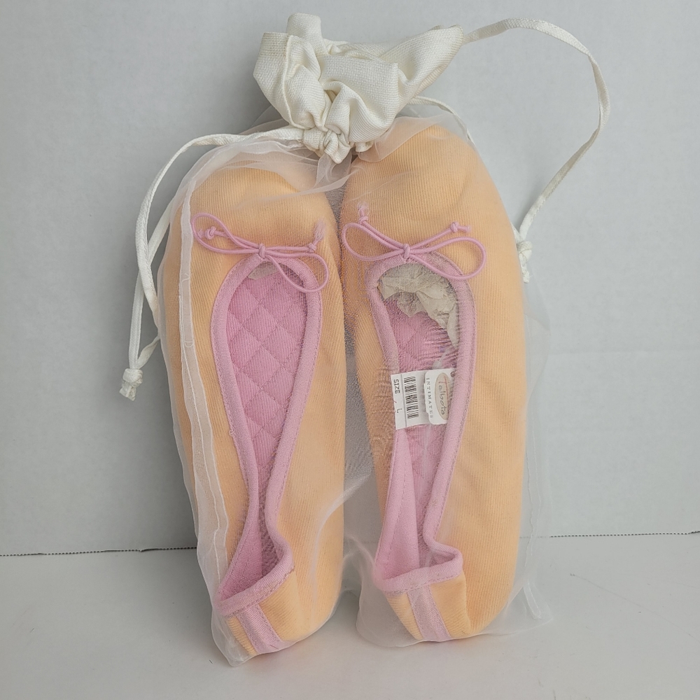 Vintage Talbots Ballet Style Orange Pink Soft Corduroy Slippers Size Large